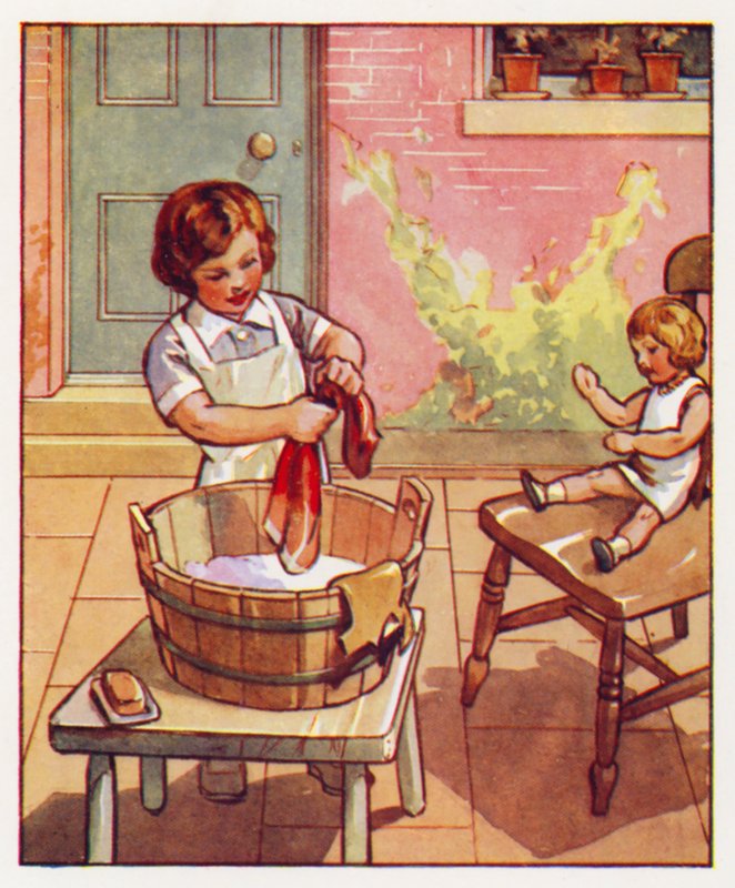 Příkazy: Vyprat šaty panenky (barevná litografie) od English School