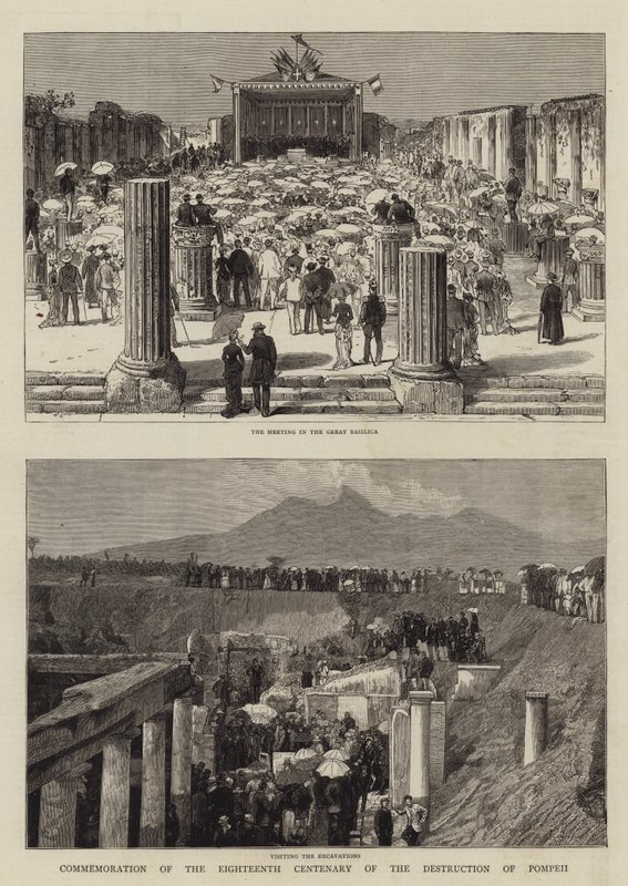 Připomínka osmnáctého století od zničení Pompejí (rytina) od English School