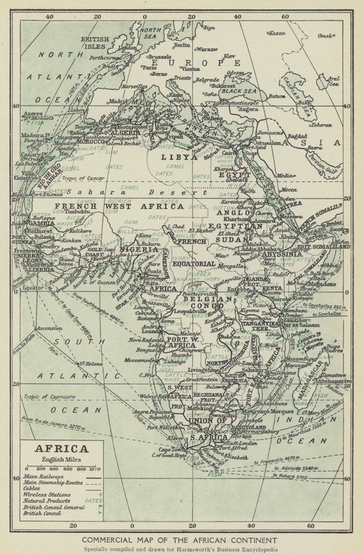 Obchodní mapa afrického kontinentu (litografie) od English School