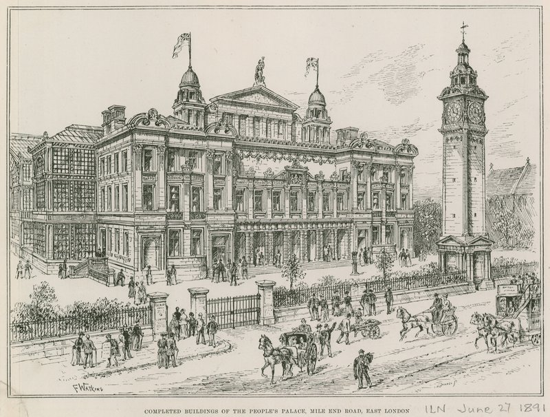 Dokončené budovy Peoples Palace, Mile End Road, East London od English School
