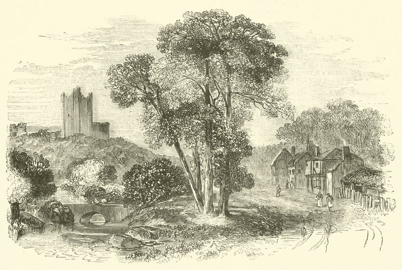 Hrad Conisbrough (nebo Conisbrough) (rytina) od English School