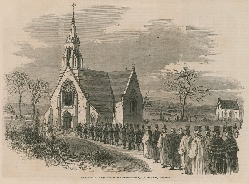 Vysvěcení nového pohřebiště Marylebone od English School