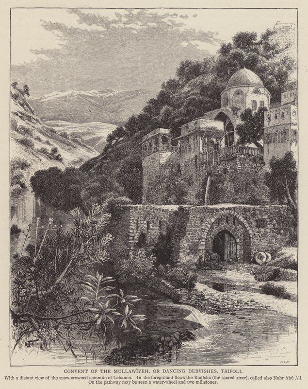 Klášter Mullawiyeh nebo tančících dervišů, Tripolis (rytina) od English School