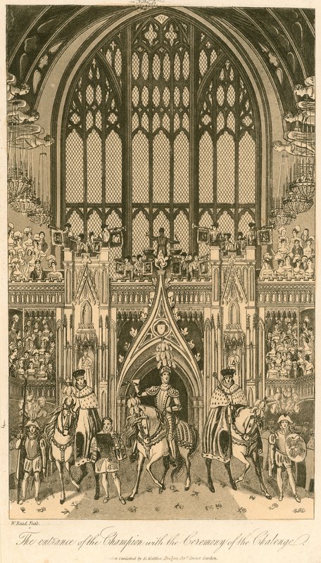 Korunovační hostina krále Jiřího IV. ve Westminster Hall, 17. července 1821; Vstup šampiona s Ceremony of the Challenge od English School