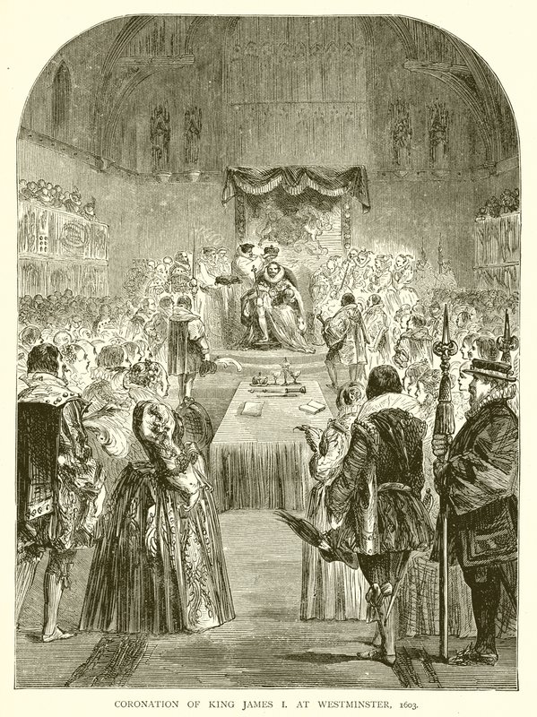 Korunovace krále Jakuba I. ve Westminsteru, 1603 od English School