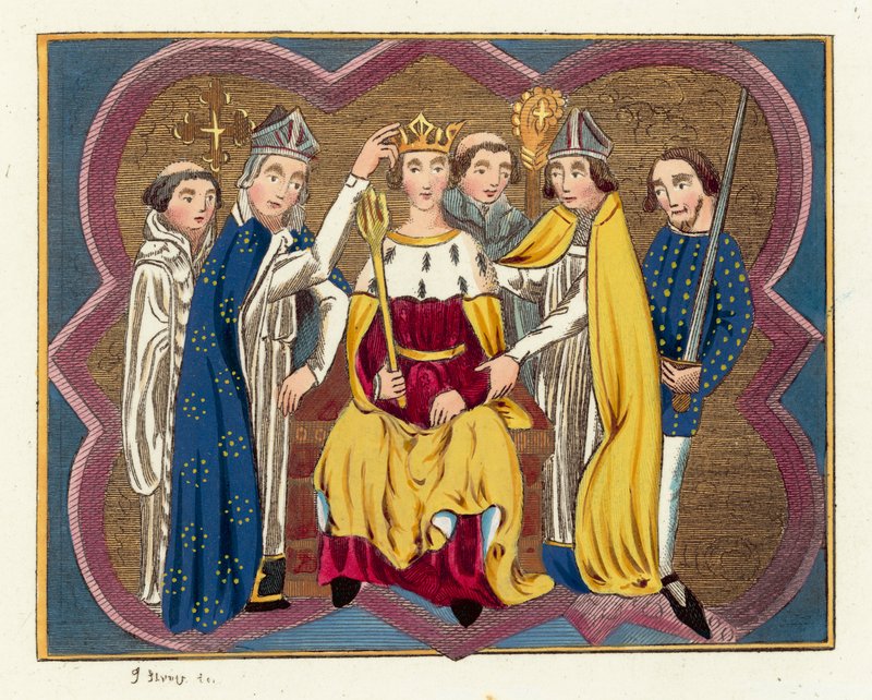 Korunovace krále Richarda II. (barevná rytina) od English School