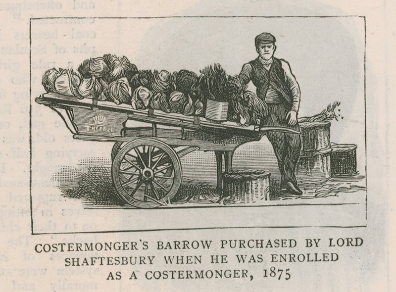Costermongers barrow koupil Lord Shaftesbury, když byl zapsán jako costermonger, 1875 od English School