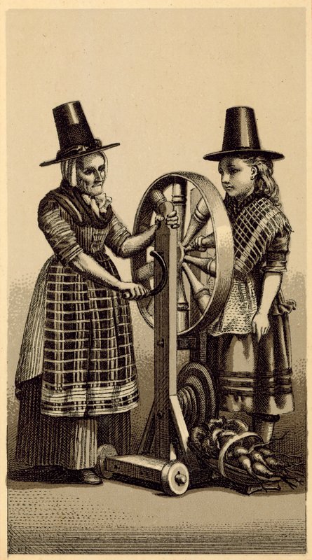 Kostýmy Walesu: Spinning Genny (litho) od English School