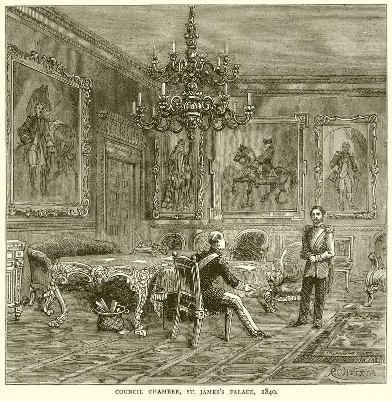 Radní sál, Palác svatého Jakuba, 1840 od English School
