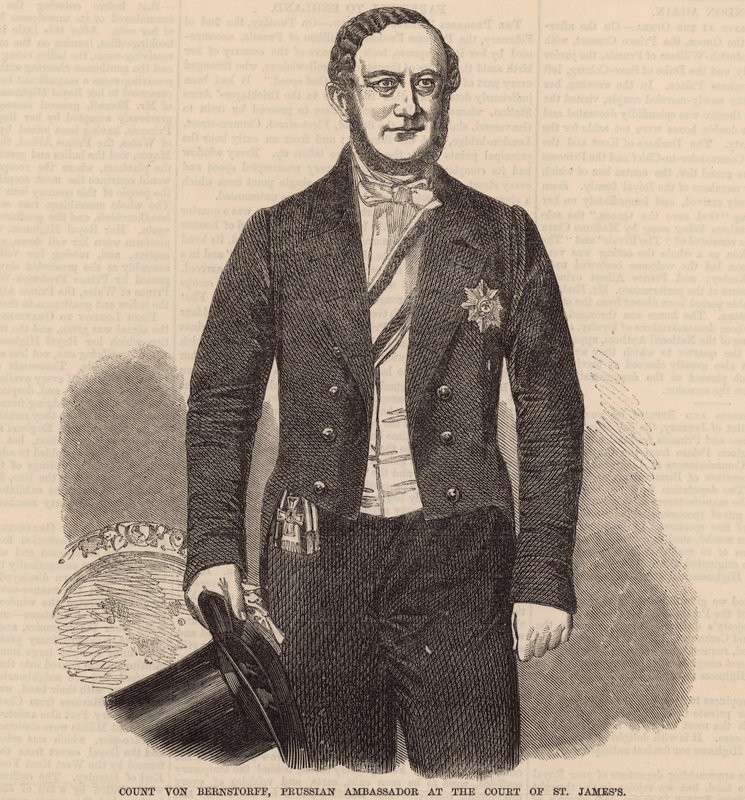hrabě von Bernstorff, pruský velvyslanec u dvora sv. Jakuba od English School