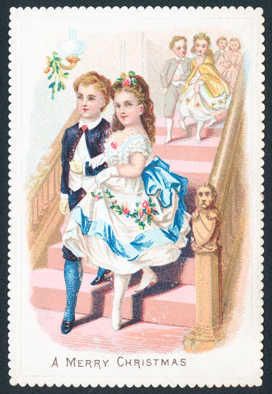 Pár přijíždějící na večírek, vánoční přání od English School