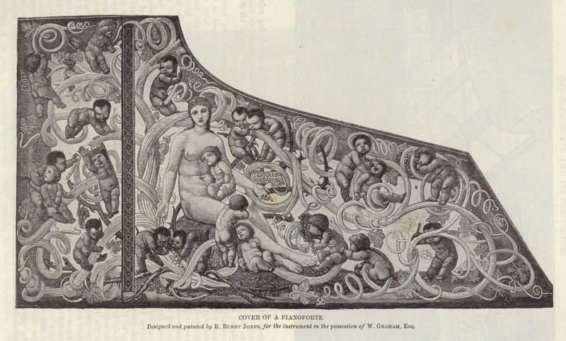 Obálka pianoforte, kterou navrhl a namaloval Edward Burne-Jones od English School