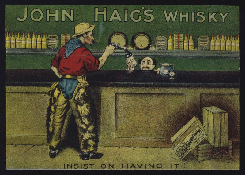 Kovboj v salonu, reklama na whisky Johna Haiga od English School