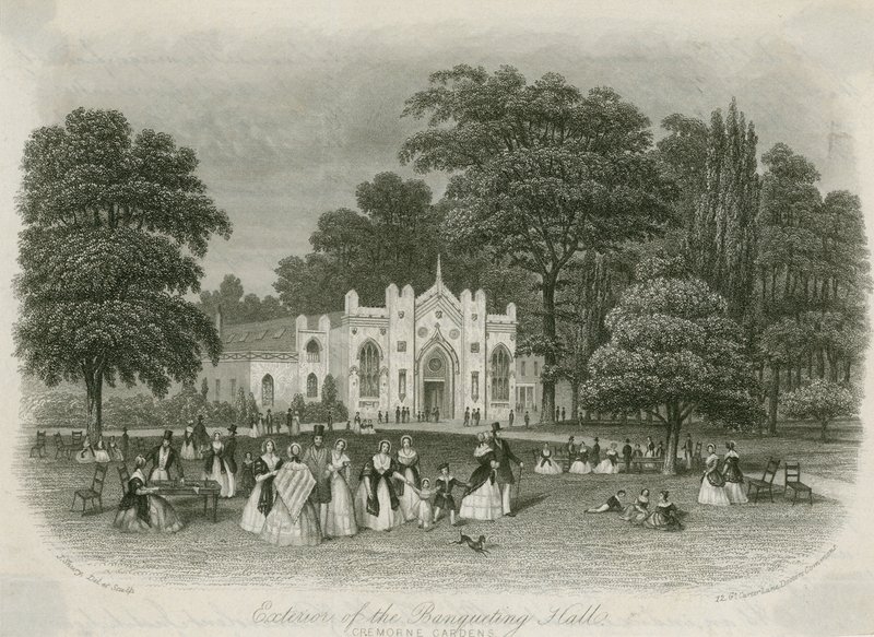 Cremorne Gardens, Londýn: exteriér hodovní síně od English School