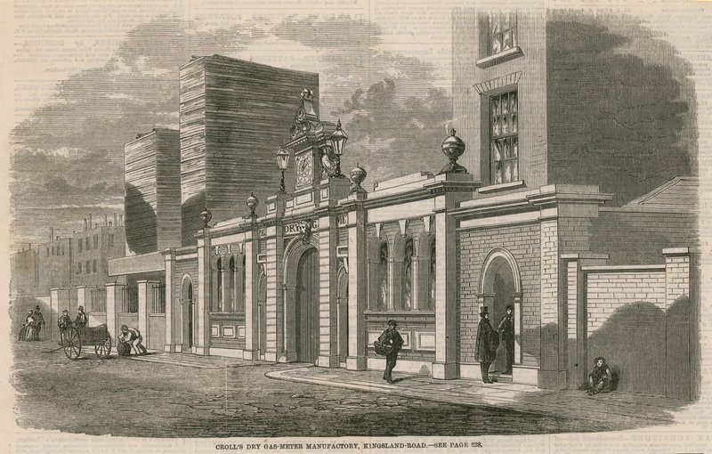 Crolls Dry Gas-Meter Manufactory, Kingsland Road, Londýn od English School