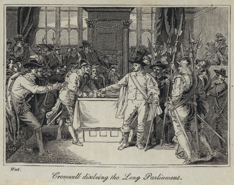Cromwell rozpouští Dlouhý parlament (rytina) od English School