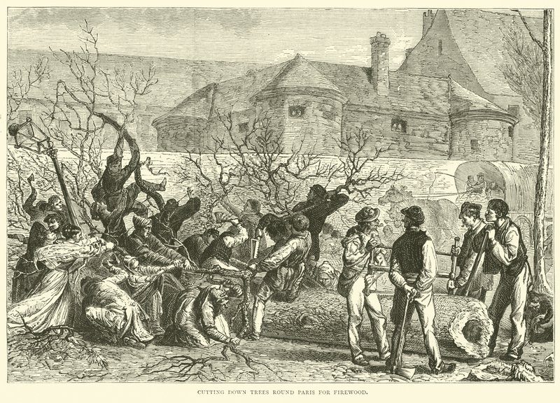 Kácení stromů kolem Paříže kvůli palivovému dříví, říjen 1870 od English School