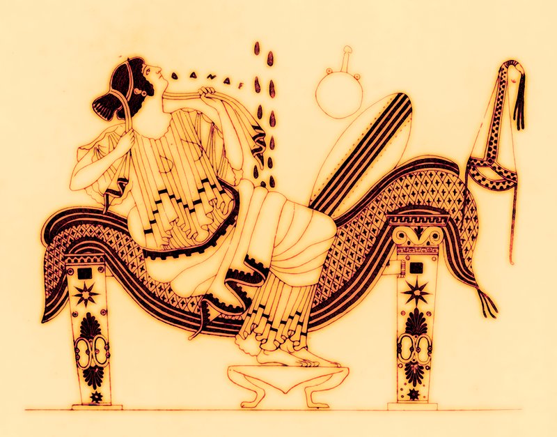 Danae a zlatý déšť, ilustrace z „Greek Vase Paintings“ od J. E. Harrisona a D. S. MacColl, vydáno 1894 od English School