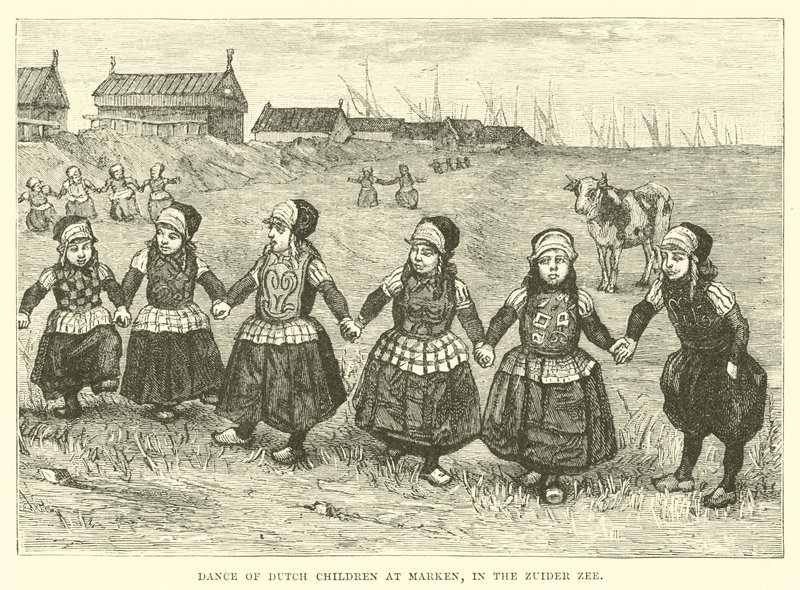 Tanec holandských dětí v Marken, v Zuider Zee od English School