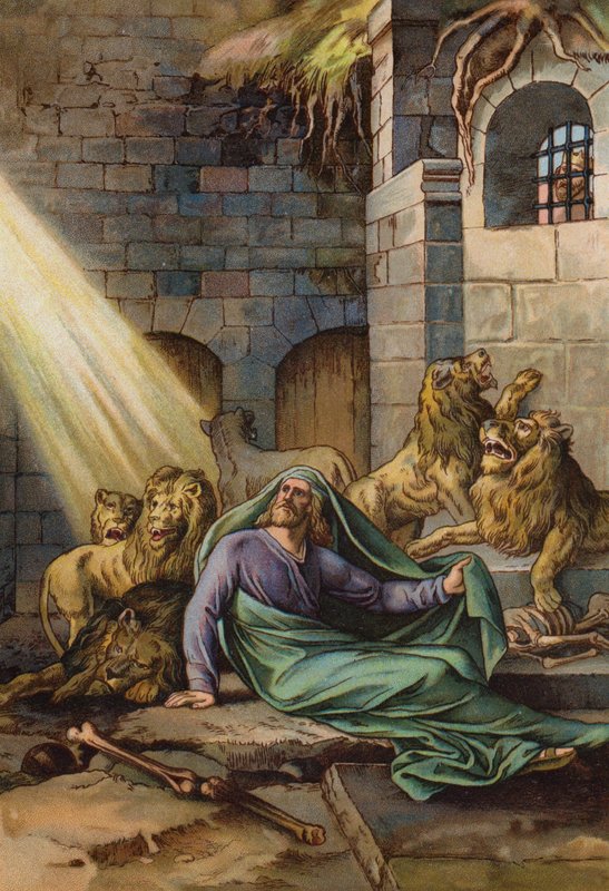 Daniel v jámě lvové (chromolitho) od English School
