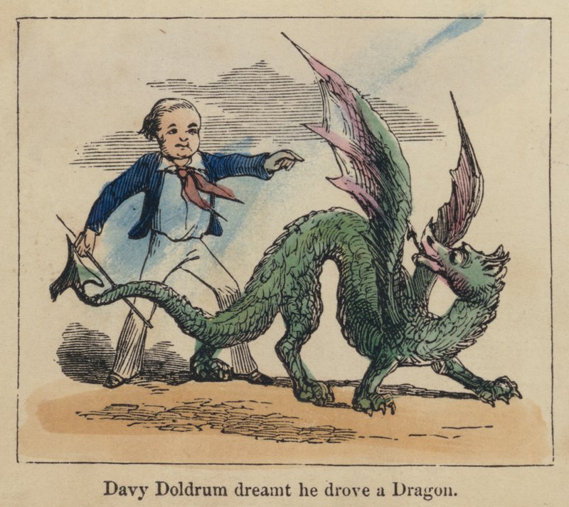 Davy Doldrum snil, že řídil draka (barevná rytina) od English School
