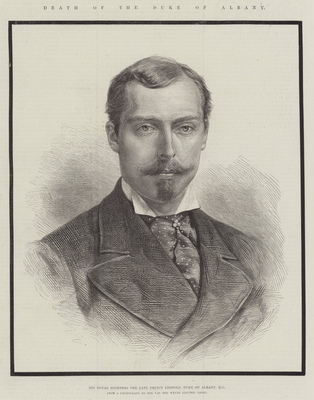 Smrt vévody z Albany, Jeho královské Výsosti zesnulého prince Leopolda, vévody z Albany, KG (rytina) od English School