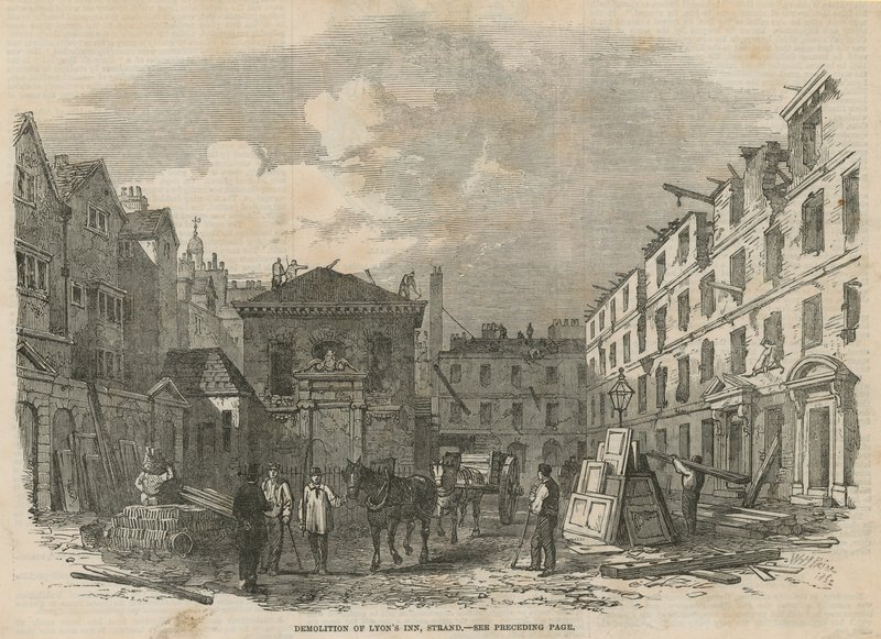 Demolice Lyons Inn, Strand, Londýn od English School