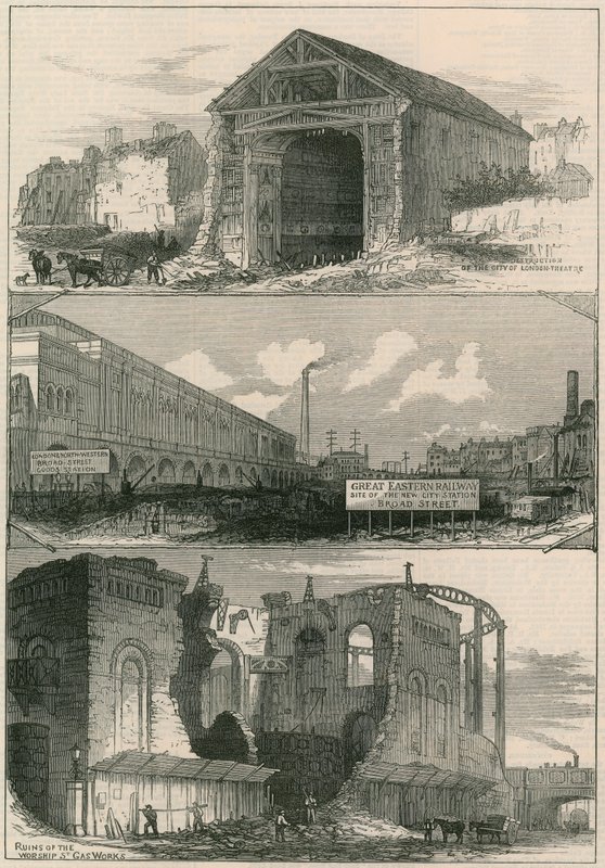 Demolice pro rozšíření Great Eastern Railway do Broad Street od English School