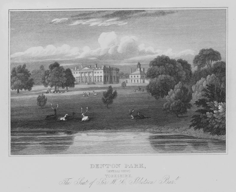 Denton Park, General View, Yorkshire, Sídlo sira W C Ibbetsona, Baronet (rytina) od English School