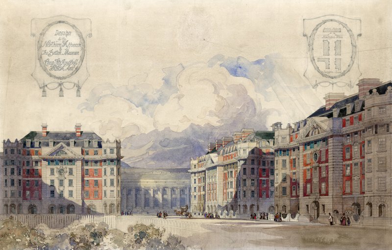 Návrh severního přístupu k Britskému muzeu od Charles Fitzroy Doll architects (wc na papíře) od English School