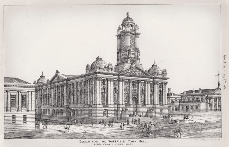 Design pro Wakefield Town Hall (rytina) od English School