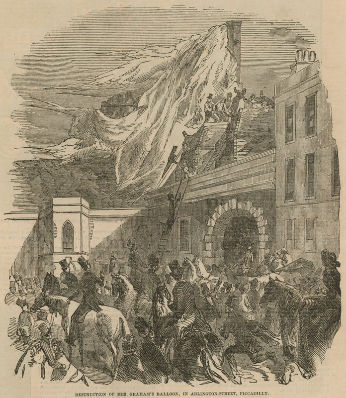 Zničení balónu paní Grahamsové v Arlington Street, Piccadilly od English School