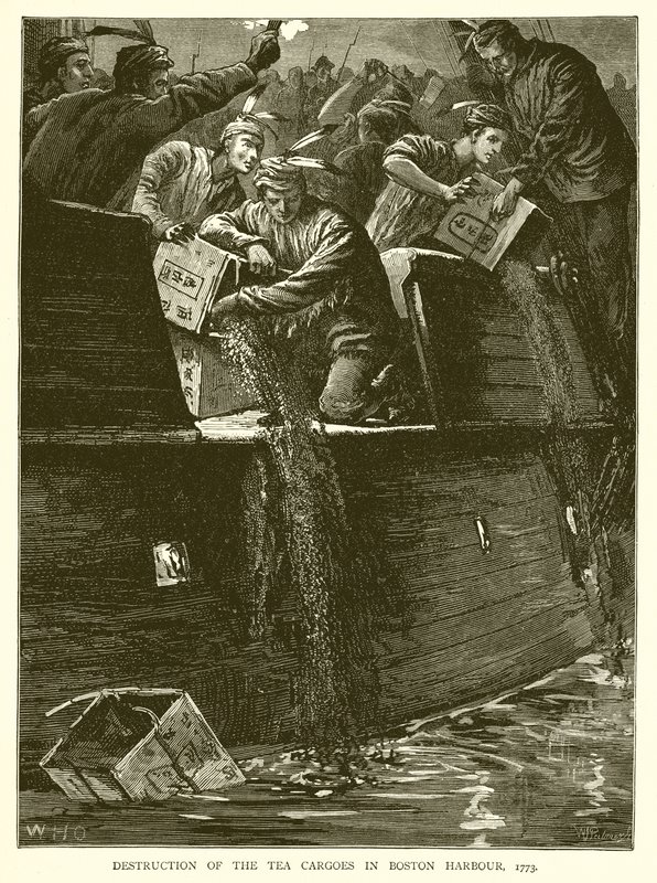 Zničení nákladu čaje v Boston Harbour, 1773 od English School