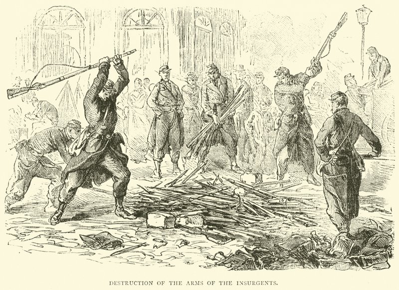 Zničení zbraní povstalců, duben 1871 od English School