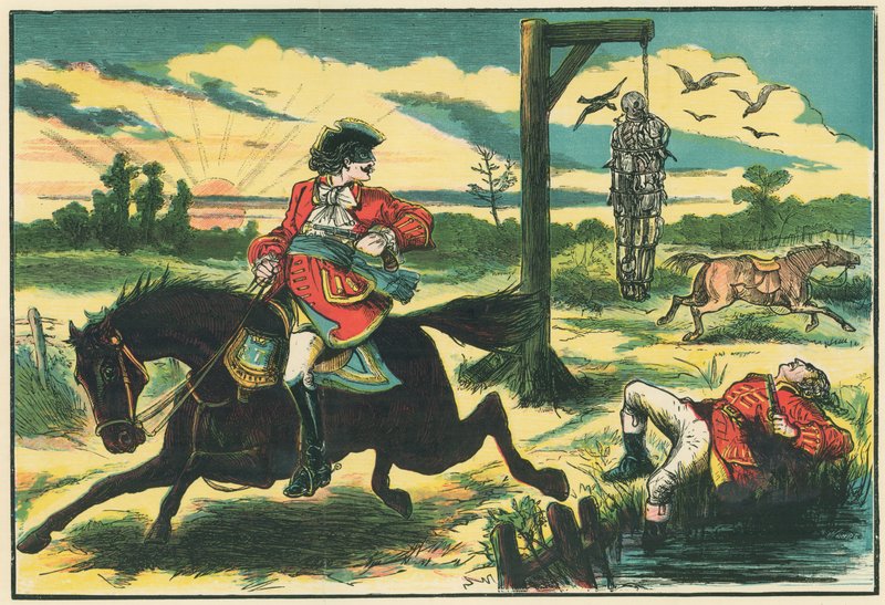 Dick Turpin zastřelí Poolyho, zloděje, na Hounslow Heath od English School