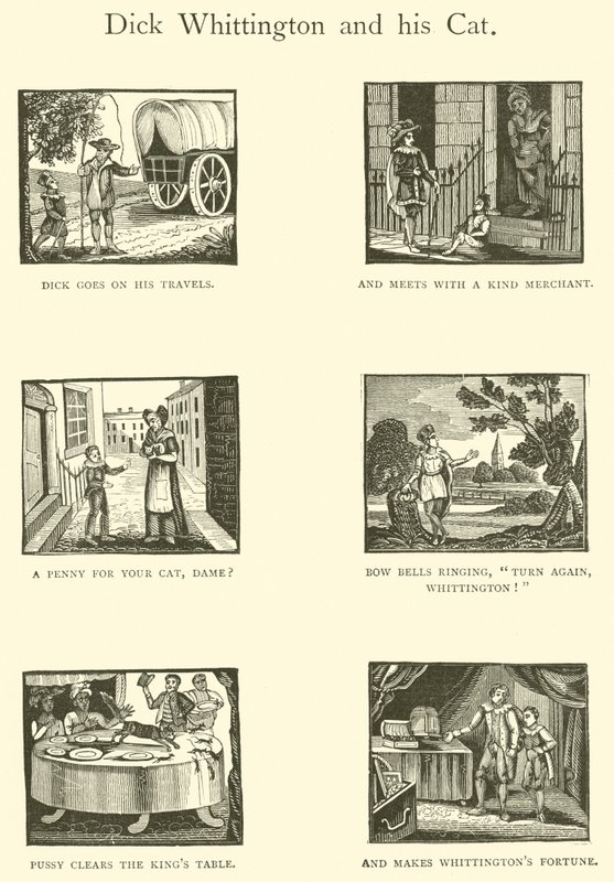 Dick Whittington a jeho kočka (dřevořez) od English School