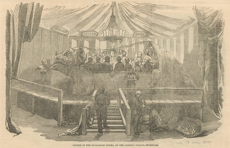 Večeře v modelu Iguanodon v Crystal Palace, Sydenham od English School