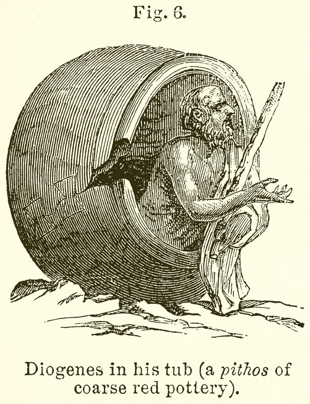 Diogenes ve své vaně (Pithos z hrubé červené keramiky) od English School