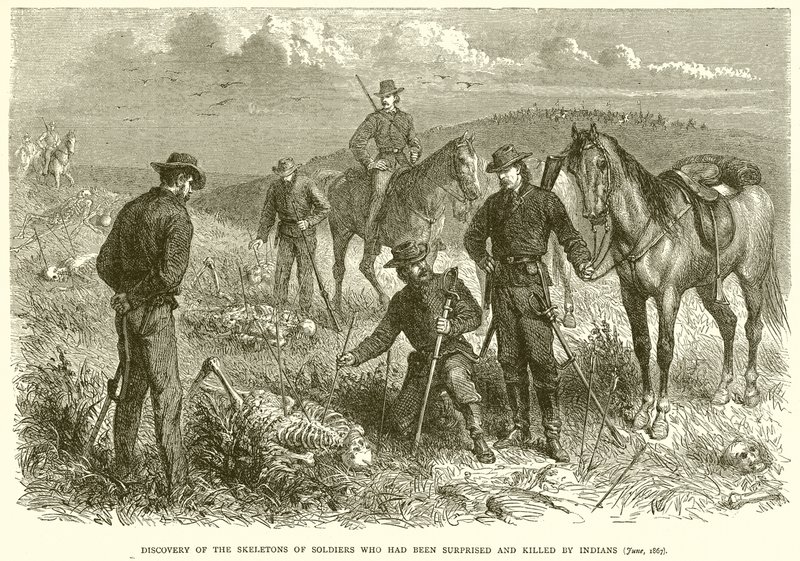 Objev koster vojáků, kteří byli překvapeni a zabiti Indiány (červen 1867) od English School
