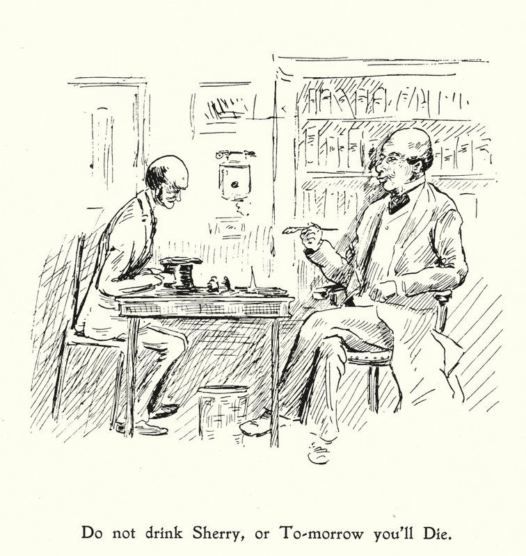 Nepij Sherry, nebo zítra zemřeš; jez, pij a buď veselý, protože zítra zemřeme (litografie) od English School