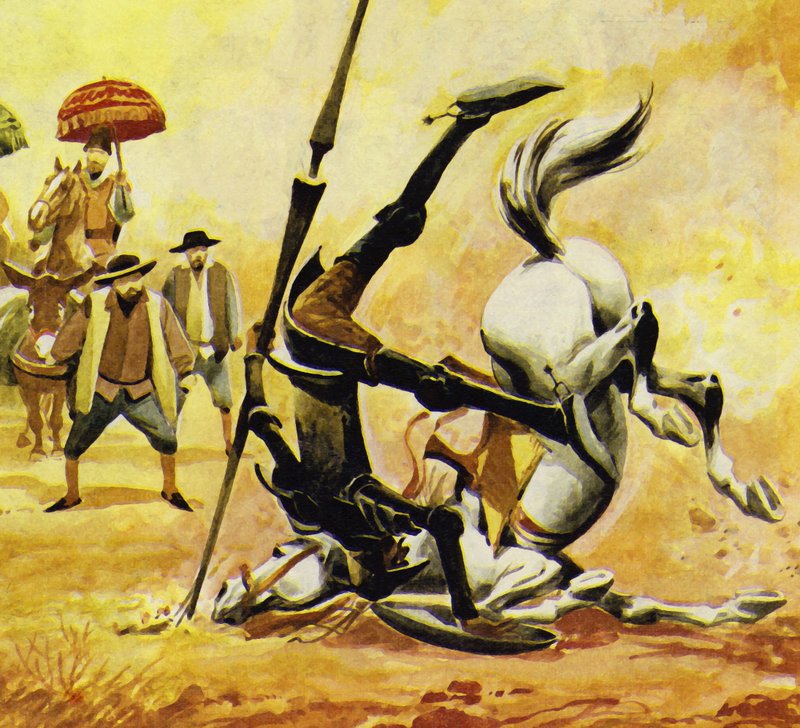 Don Quijote pobídl Ronzinanteho, ale kůň spadl od English School