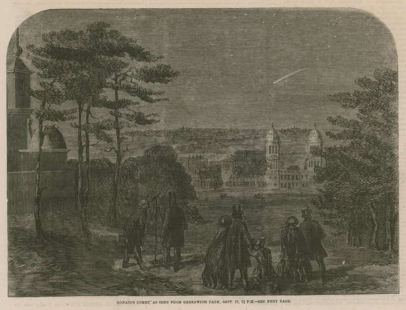 Donatis Comet, při pohledu z Greenwichského parku, 17. září 1858, v 19:30 od English School