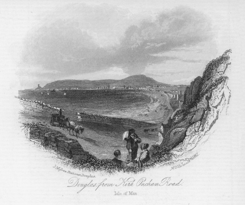 Douglas, z Kirk Onchan Road, Isle of Man (rytina) od English School