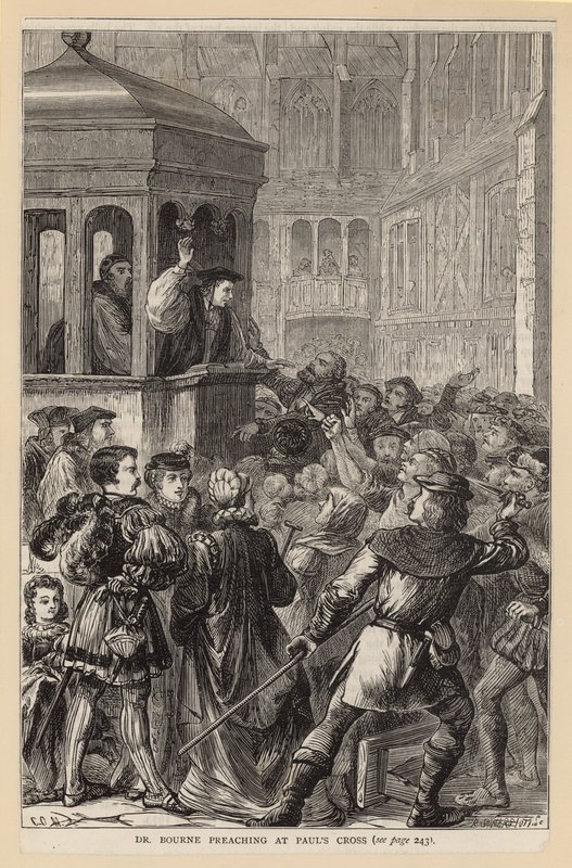 Dr Bourne káže v St Pauls Cross od English School