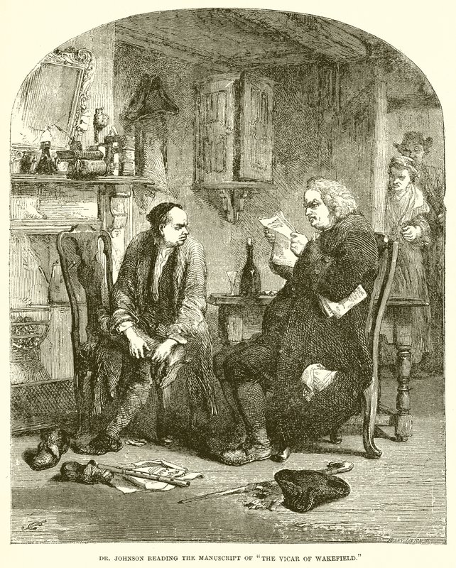 Dr. Johnson čte Rukopis Vikáře z Wakefieldu od English School