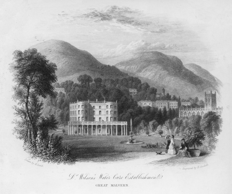 Zařízení Water Cure Establishment Dr. Wilsona, Great Malvern (rytina) od English School