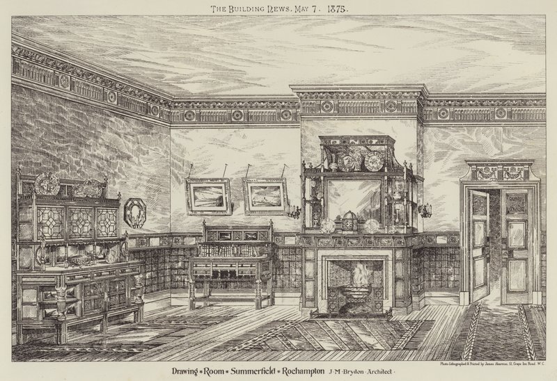 Drawing Room, Summerfield, Roehampton (rytina) od English School