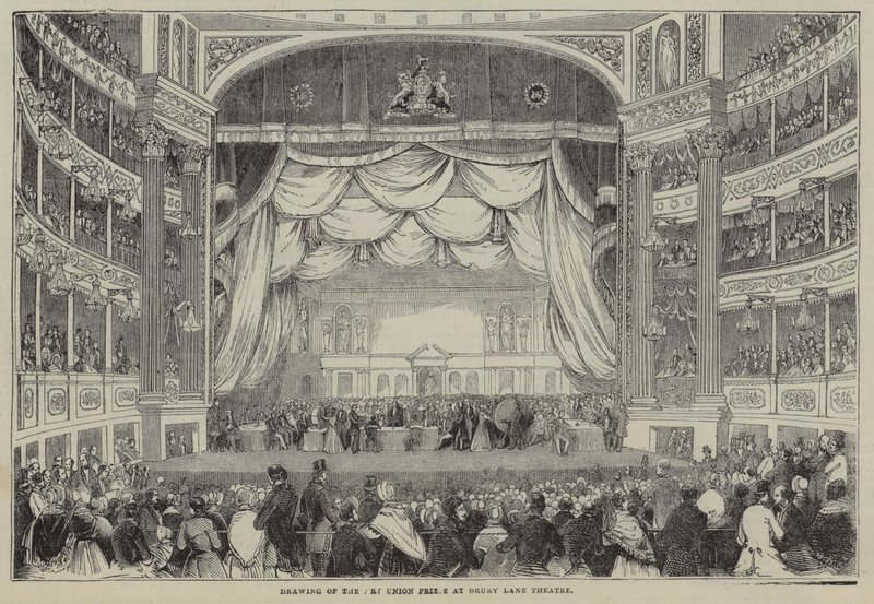 Kresba cen Art Union, divadlo Drury Lane, Londýn (rytina) od English School