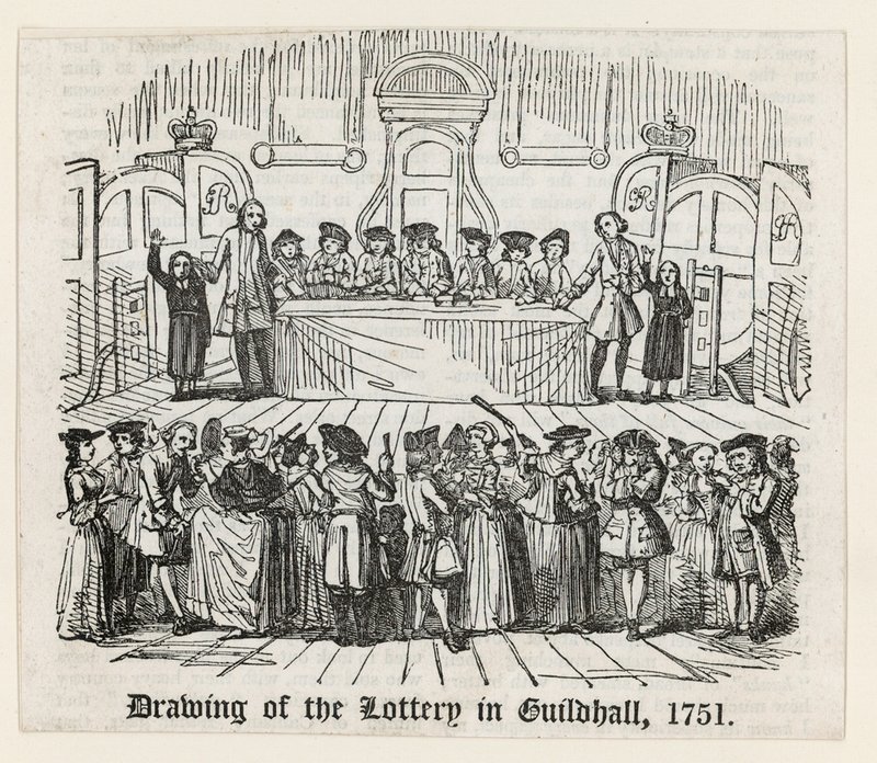 Losování loterie v Guildhall, 1751 od English School