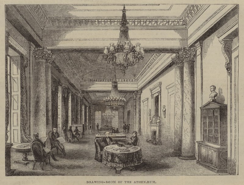 Přijímací místnost v klubu Athenaeum, Londýn (rytina) od English School